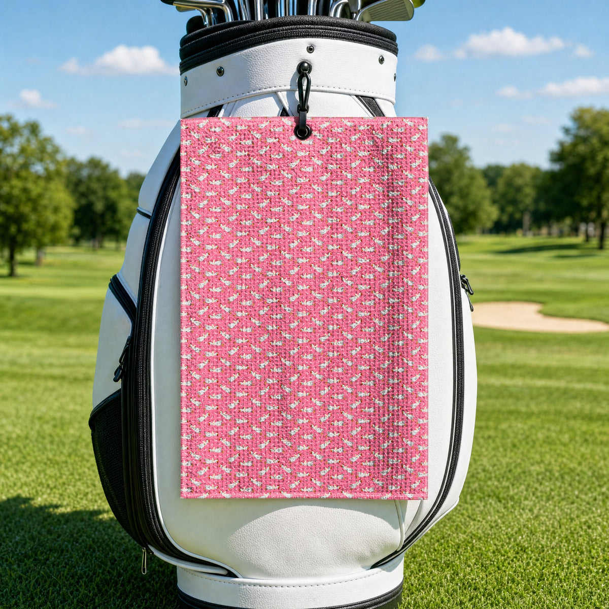 Choking The Chicken Golf Towel - Hanging on a Golf Bag
