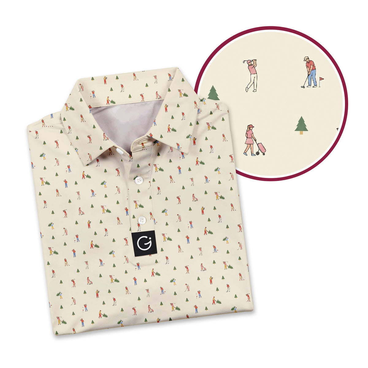 Christmas on the Course Polo Shirt For Men - Detail Close-up