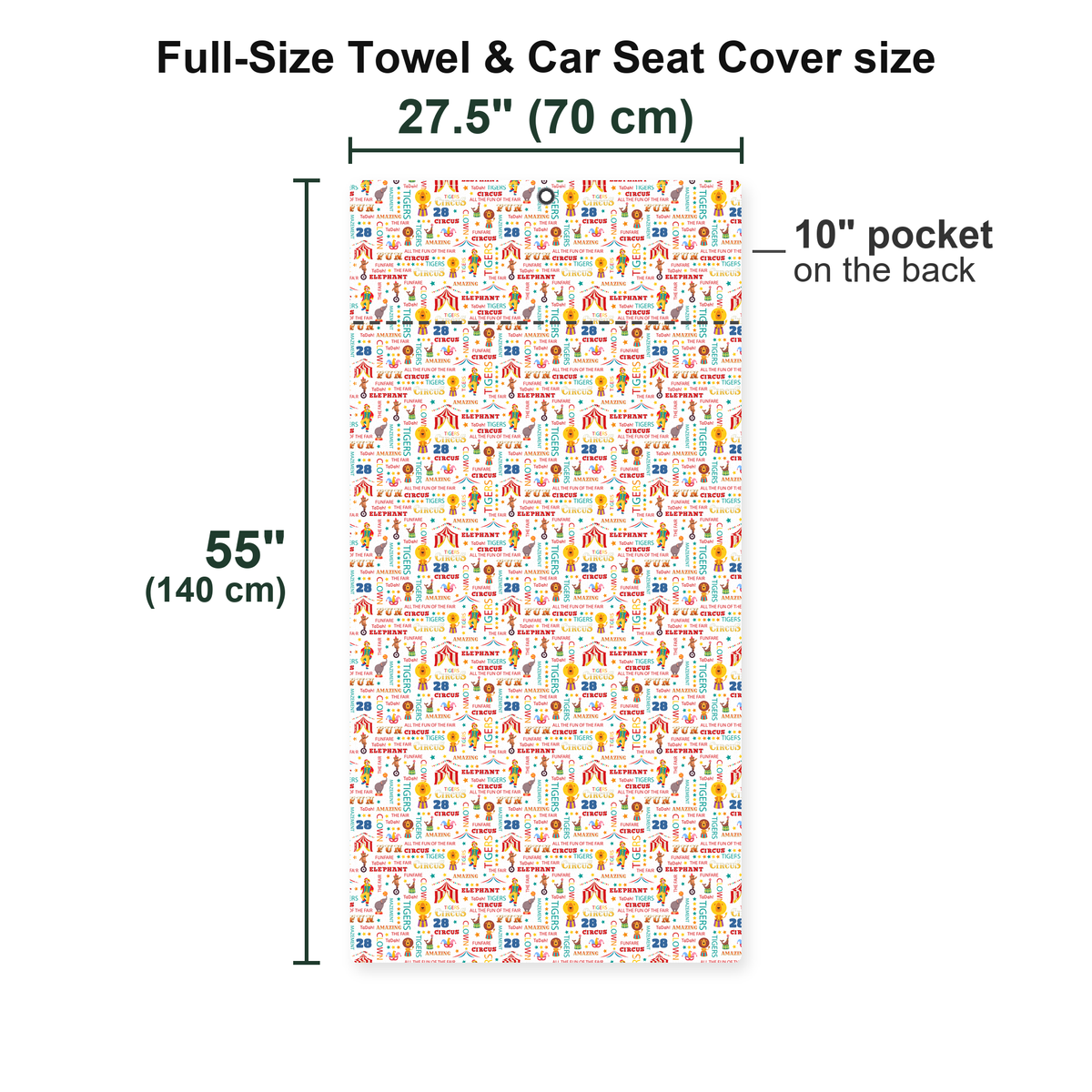Circus All The Fun Of Fare Full-Size Towel & Car Seat Cover - Size Chart
