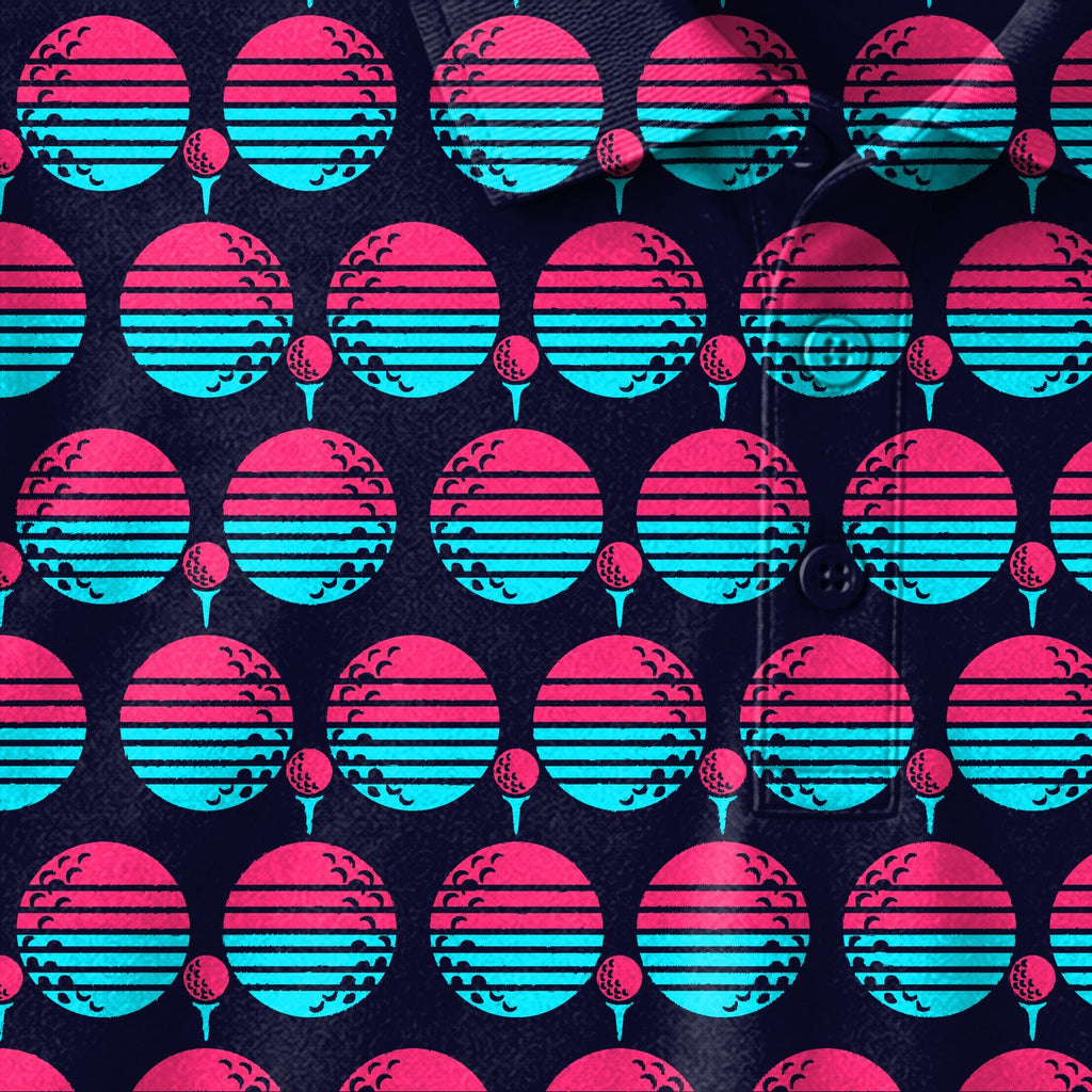 Synthwave Bogey Sun Youth Golf Polo - Detail Close-up