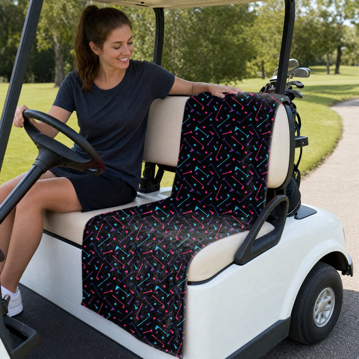 Dings Golf Full-Size Towel & Car Seat Cover - On a Golf Cart Seat