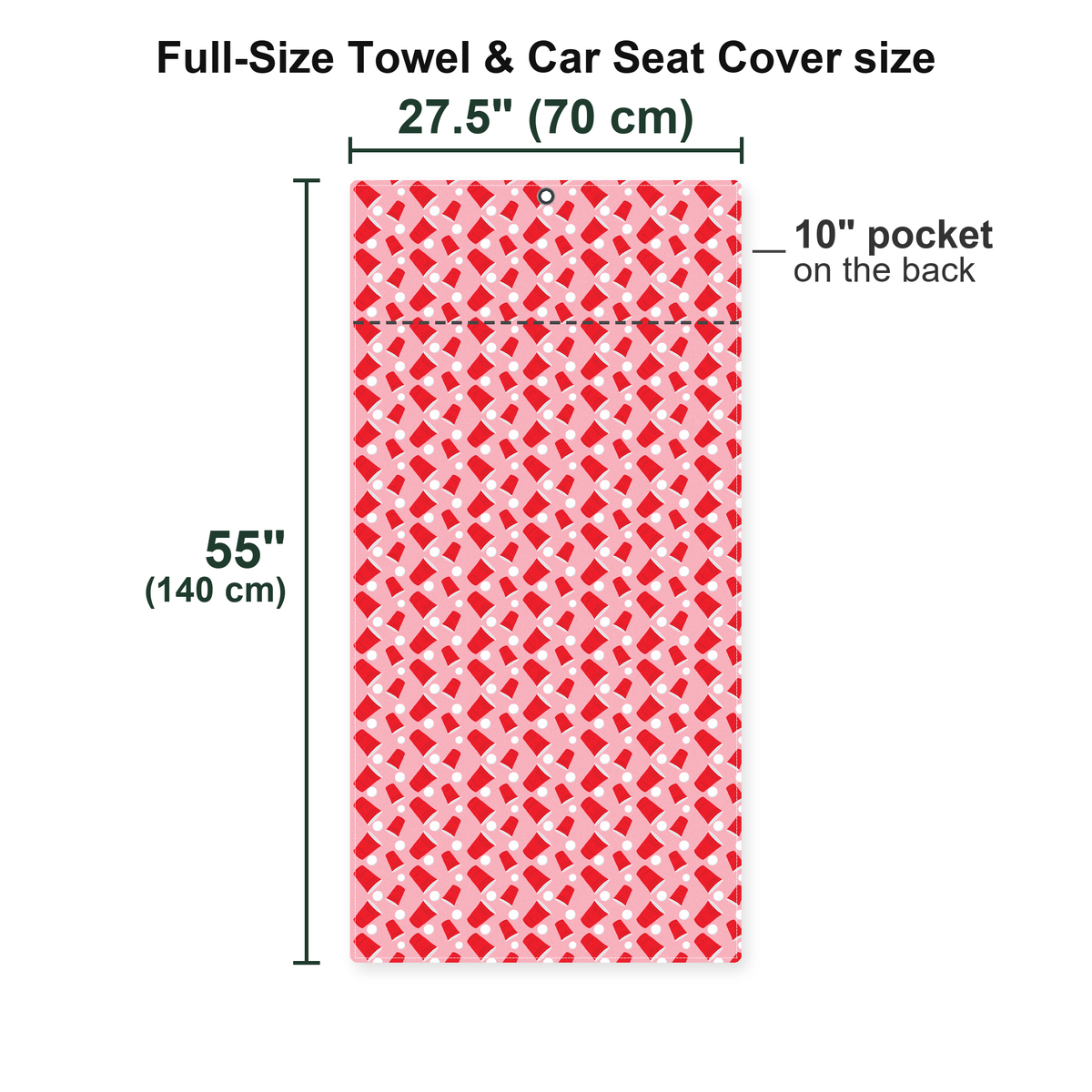 Drinkers Cup Red Solo Cup Full-Size Towel & Car Seat Cover - Size Chart