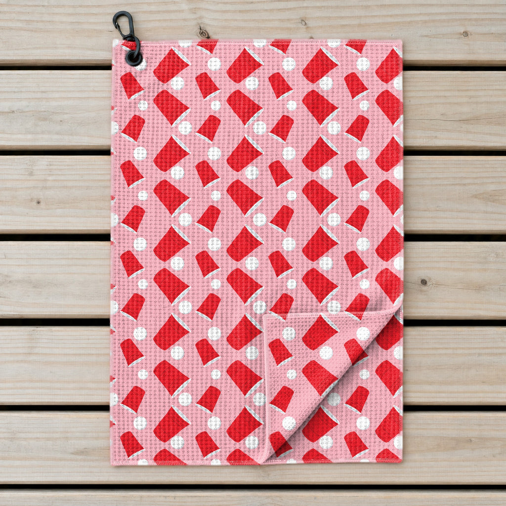 Drinkers Cup Red Solo Cup Golf Towel - Laid Flat