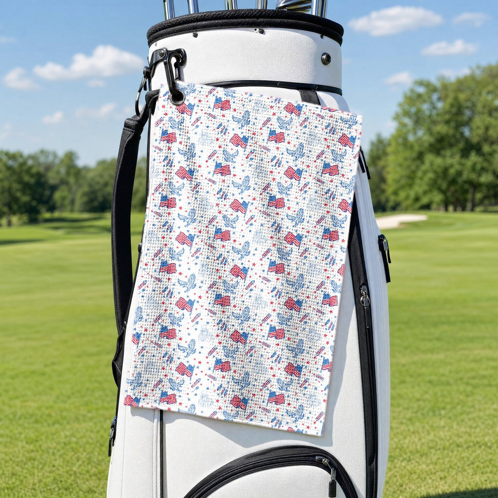 Eagle Spirit Golf Towel - Hanging on a Golf Bag