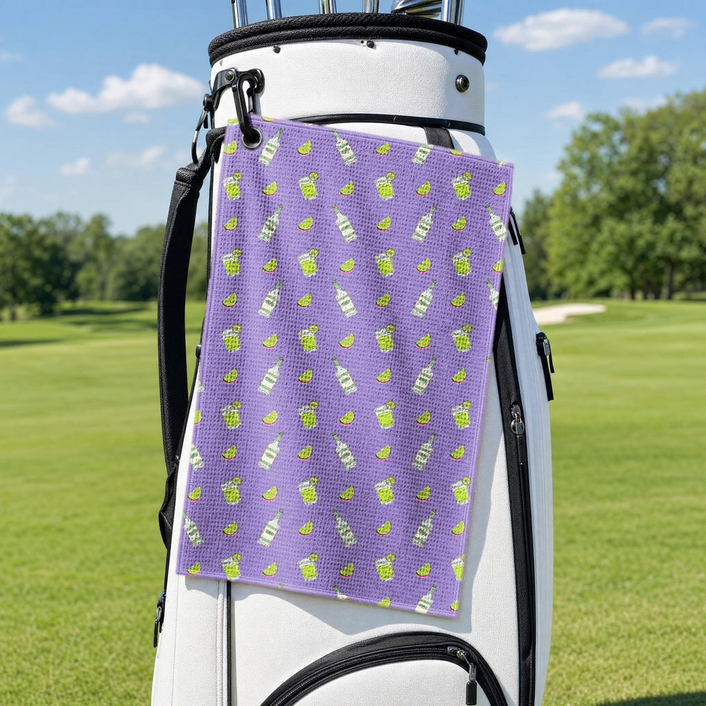 Earned Tequila Golf Towel - Hanging on a Golf Bag
