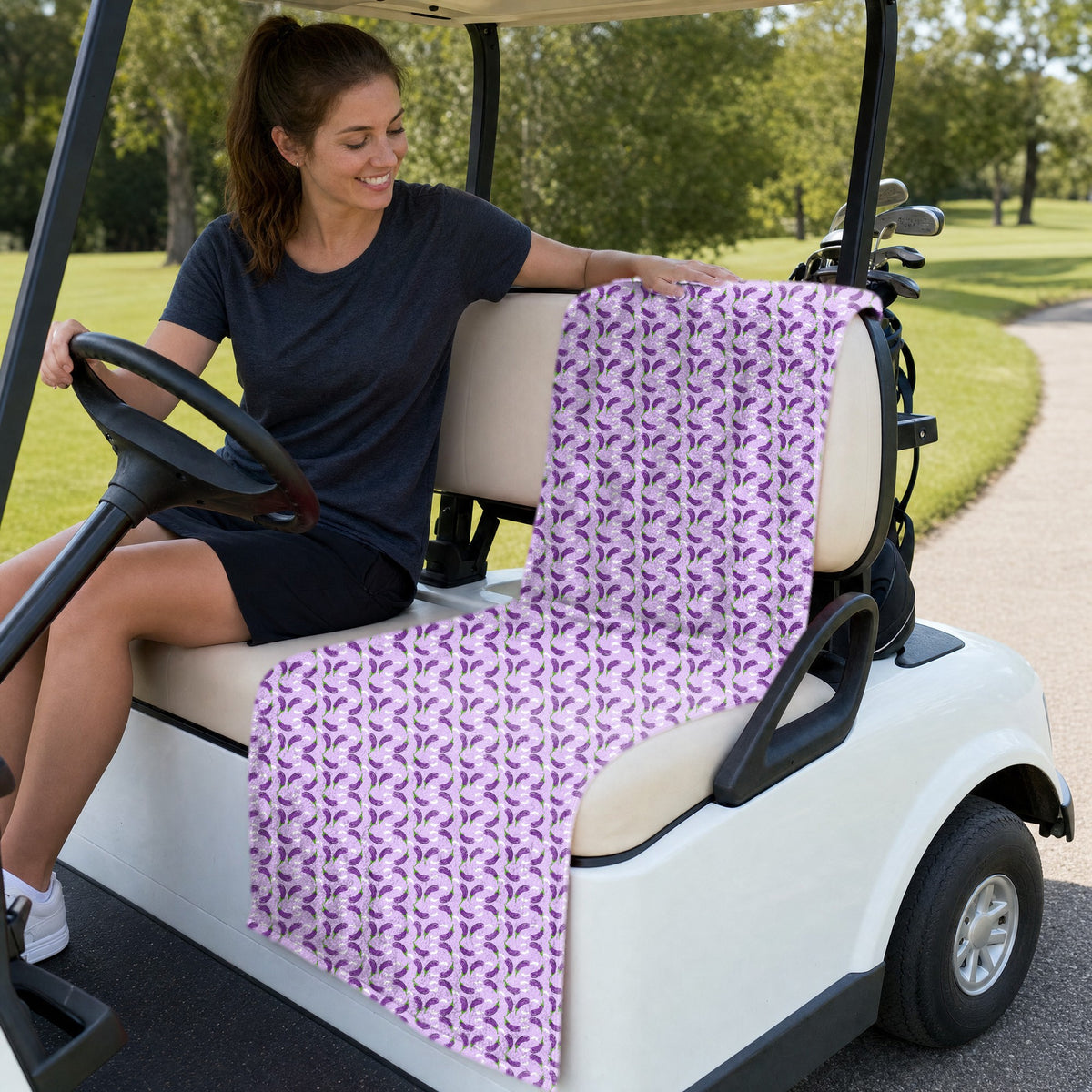Eggplant Is Filled With Milk Full-Size Towel & Car Seat Cover - On a Golf Cart Seat