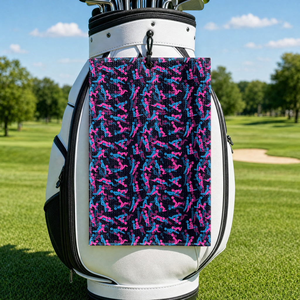 Exercise In The Midnight Golf Towel - Hanging on a Golf Bag