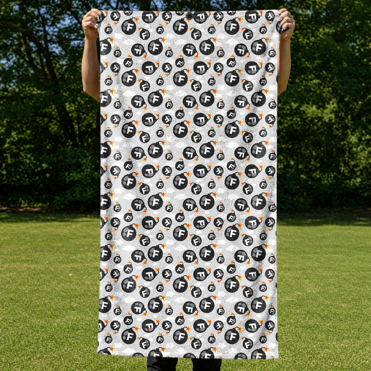 F Bombs Away Full-Size Towel & Car Seat Cover - Held Open