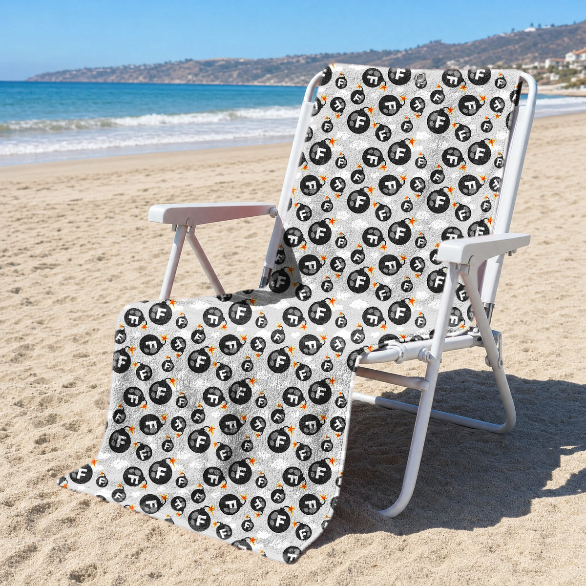 F Bombs Away Full-Size Towel & Car Seat Cover - On a Beach Chair