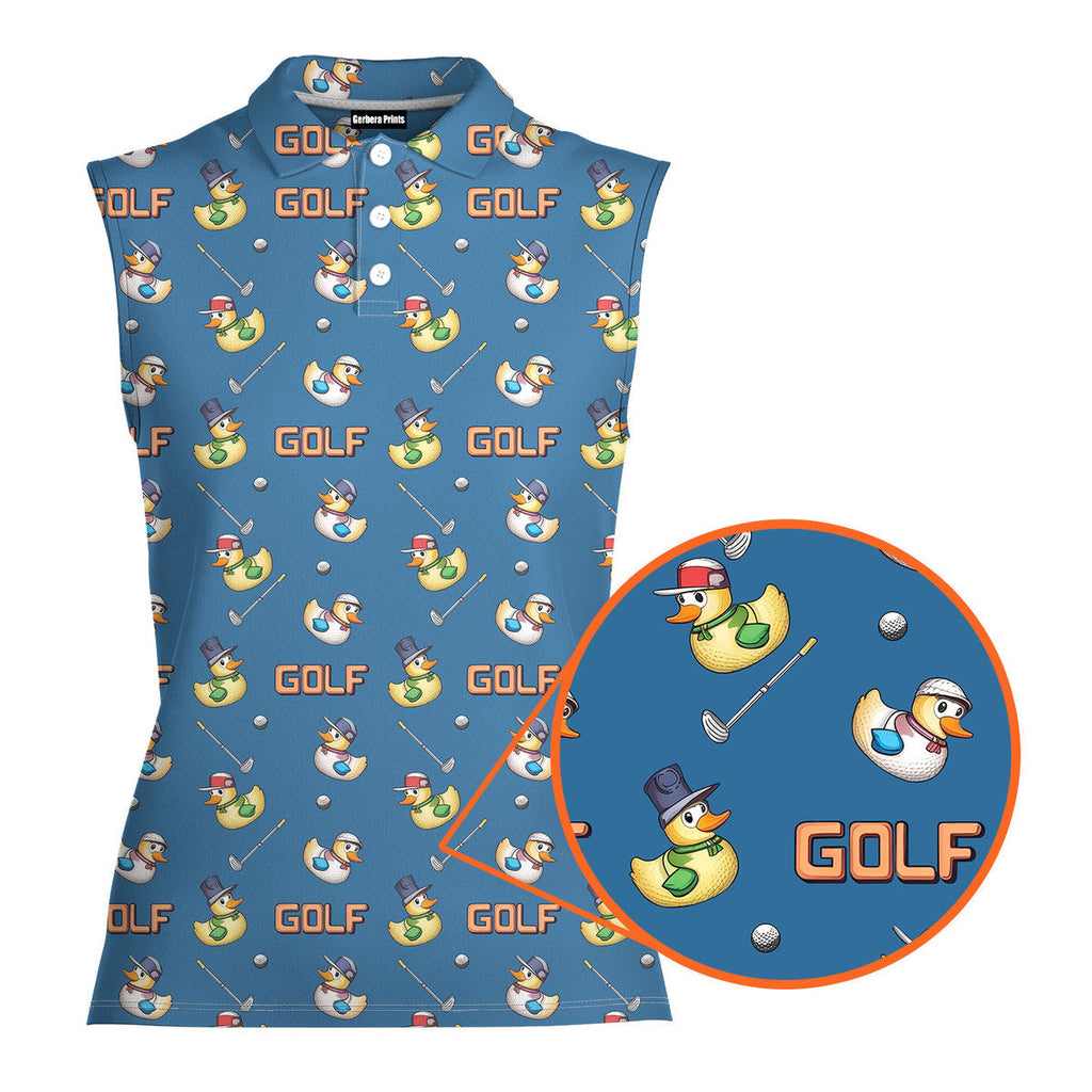 Duck Hook-Women Sleeveless Polo Shirt-Gerbera Prints