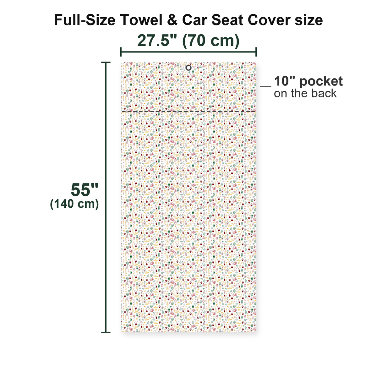 Fiesta Fairways Full-Size Towel & Car Seat Cover - Size Chart