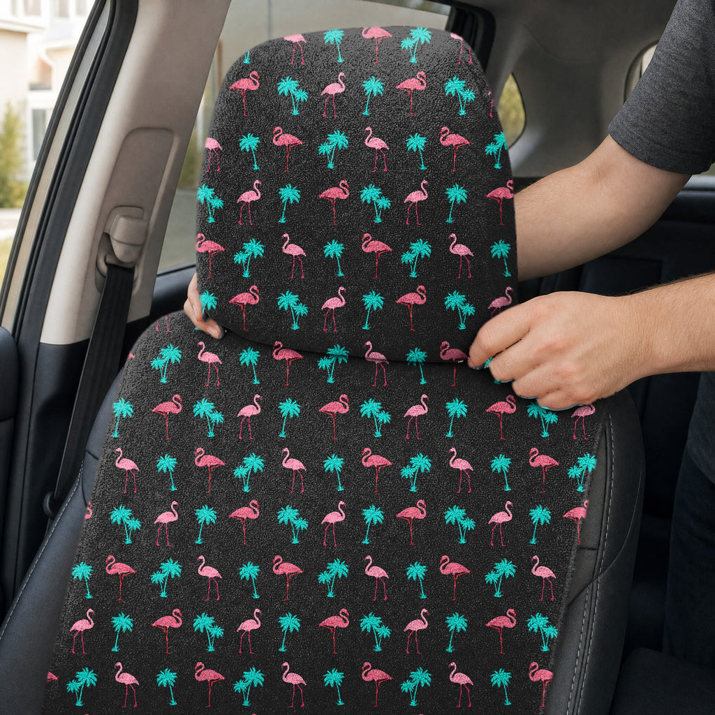 Flamingo Full-Size Towel & Car Seat Cover - Headrest Pocket