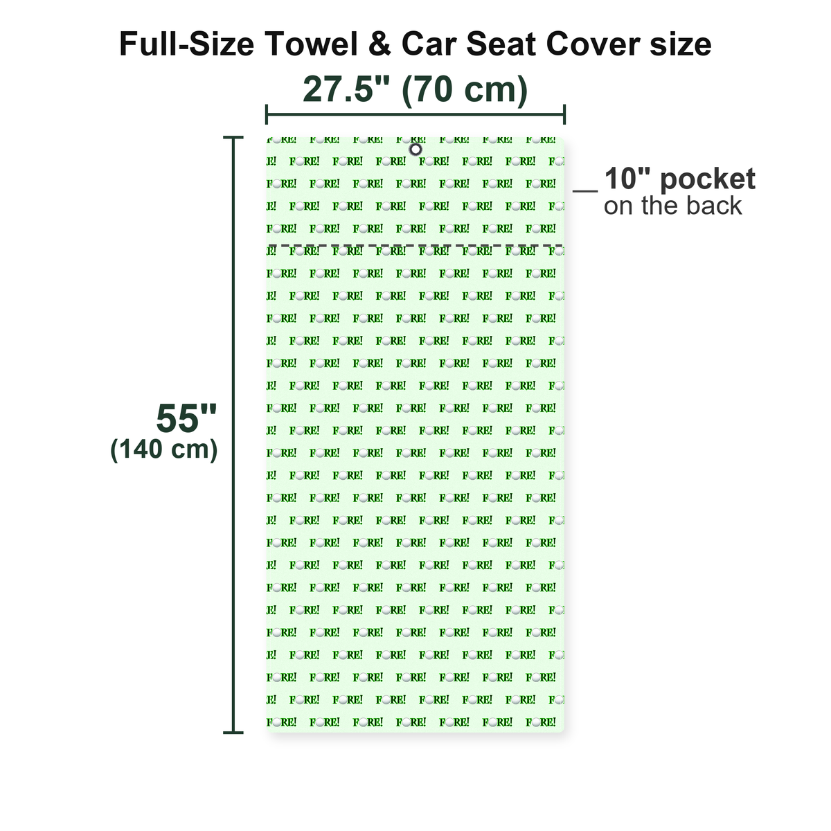 Fore! Full-Size Towel & Car Seat Cover - Size Chart