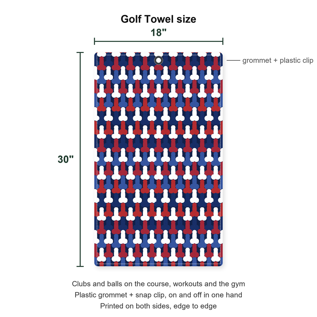 Frank and Beans Funny American Golf Towel - Size Chart