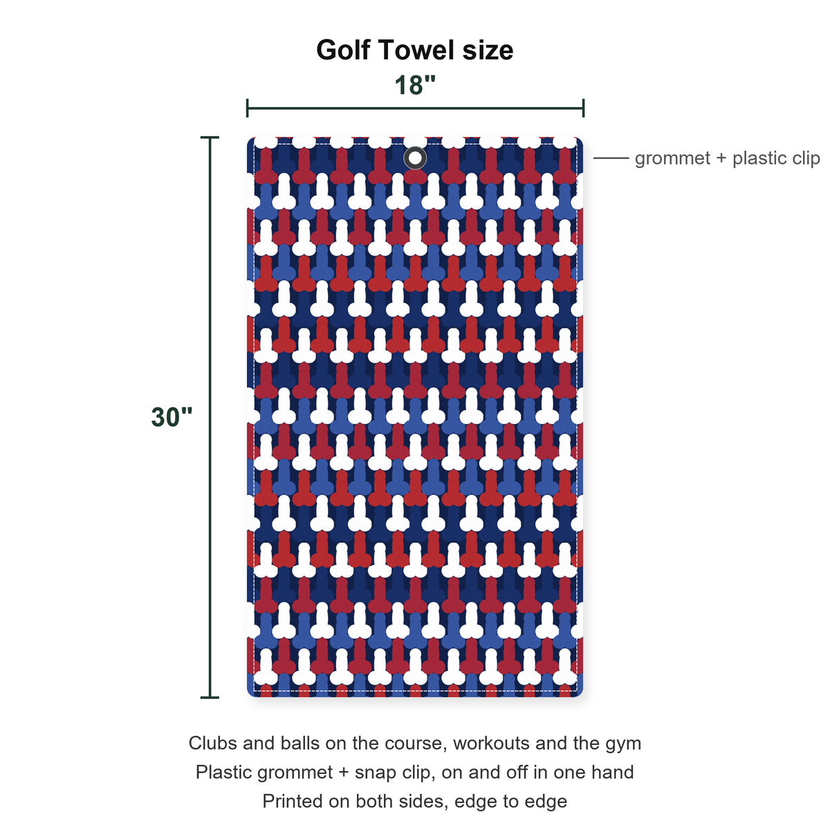 Frank and Beans Funny American Golf Towel - Size Chart