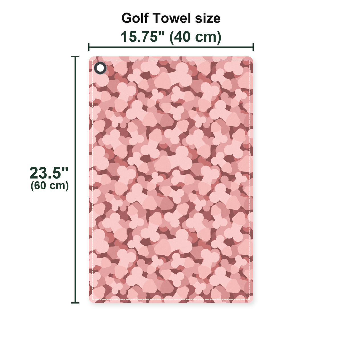 Frank and Beans Pink Golf Towel - Size Chart