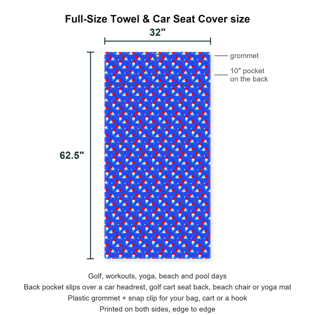 Freedom Pops Full-Size Towel & Car Seat Cover - Size Chart