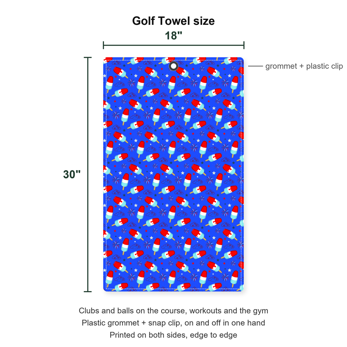 Freedom Pops Golf Towel - Size Chart