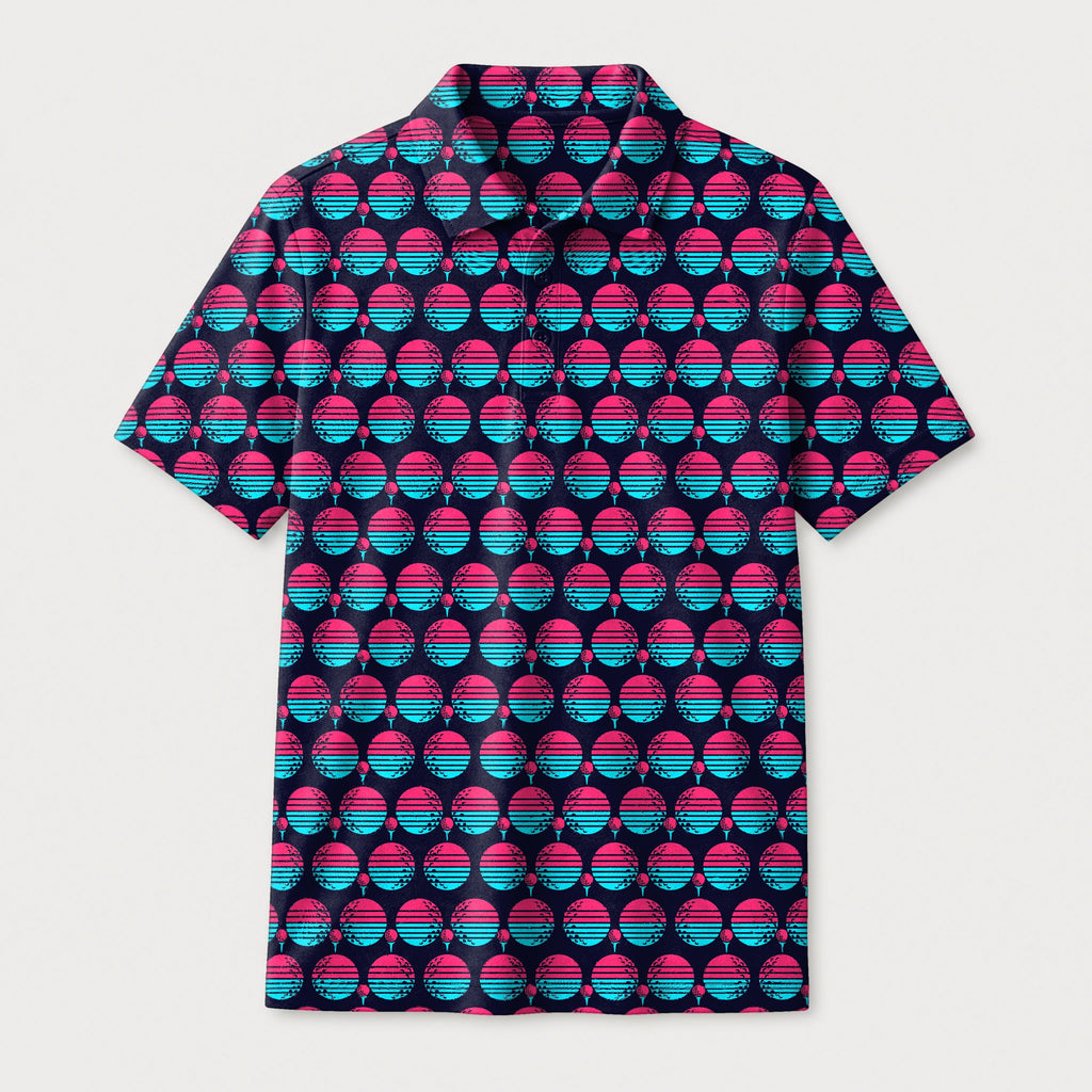 Synthwave Bogey Sun Youth Golf Polo - Front