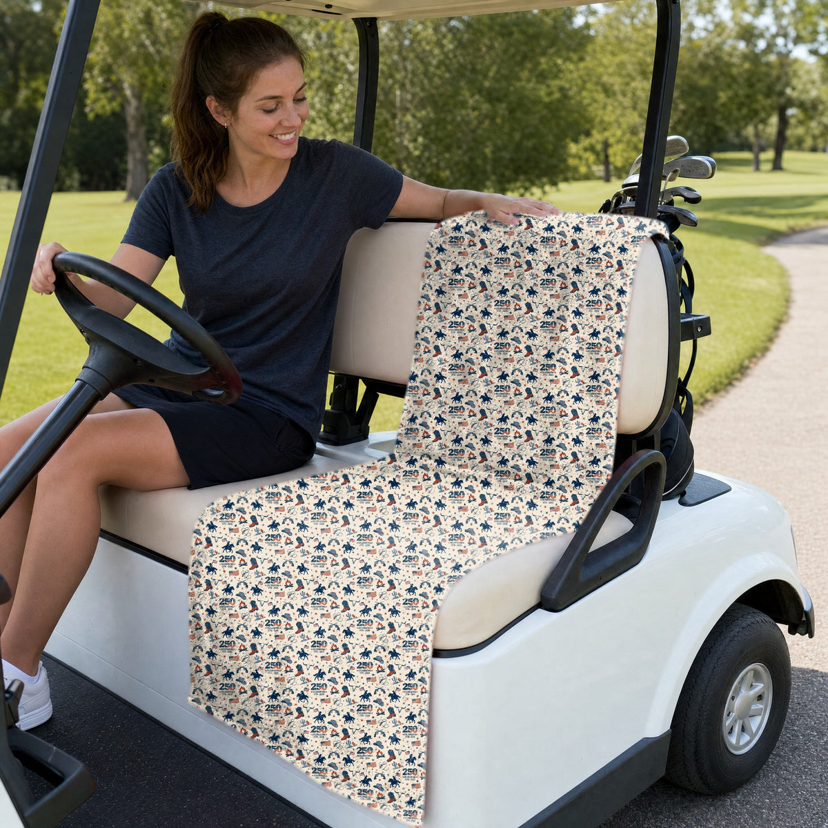 Frontier 250 Full-Size Towel & Car Seat Cover - On a Golf Cart Seat