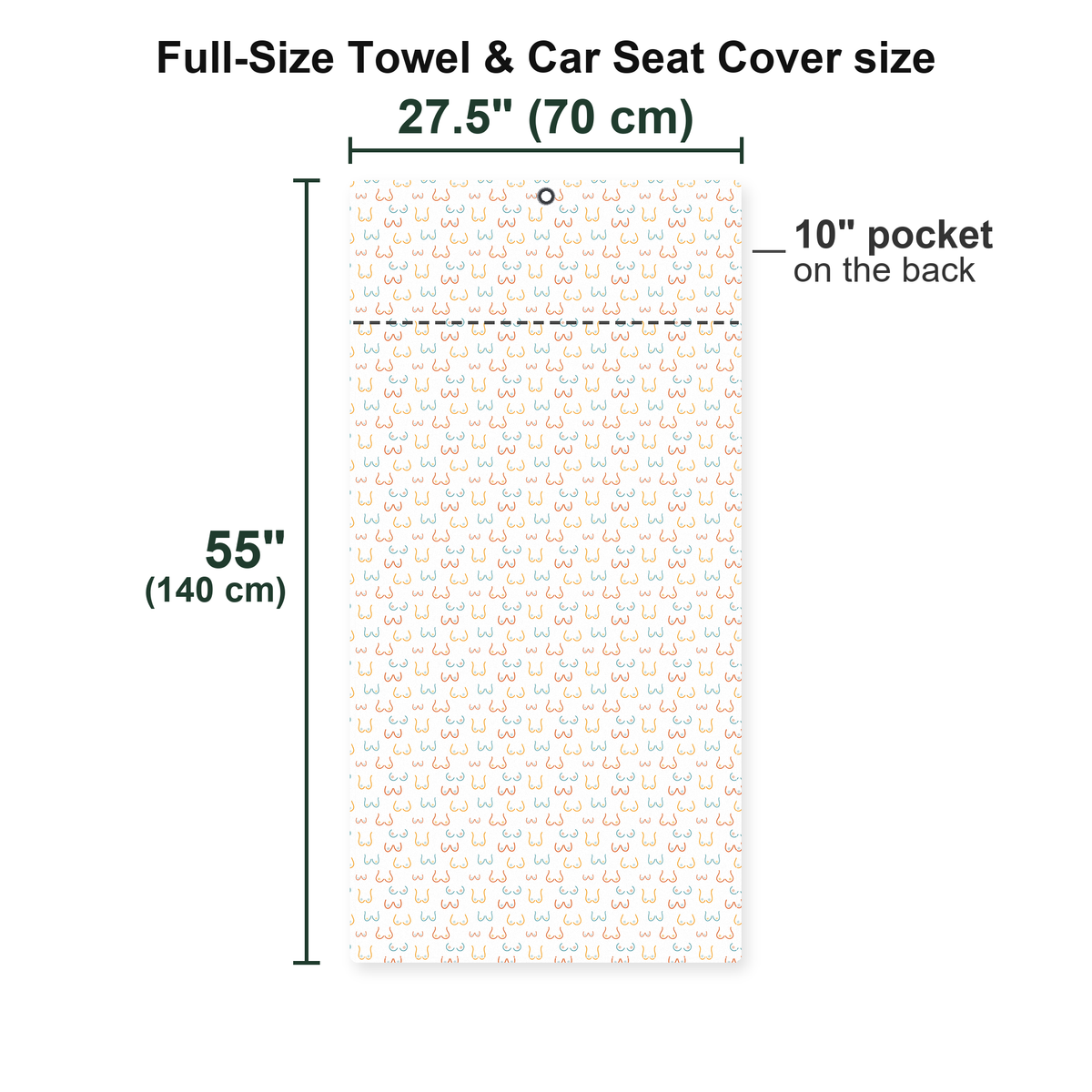 Funny Breast Full-Size Towel & Car Seat Cover - Size Chart