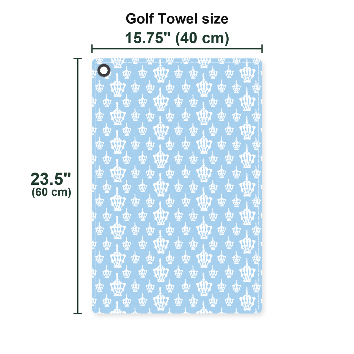 Funny Fingers Skeleton Golf Towel - Size Chart