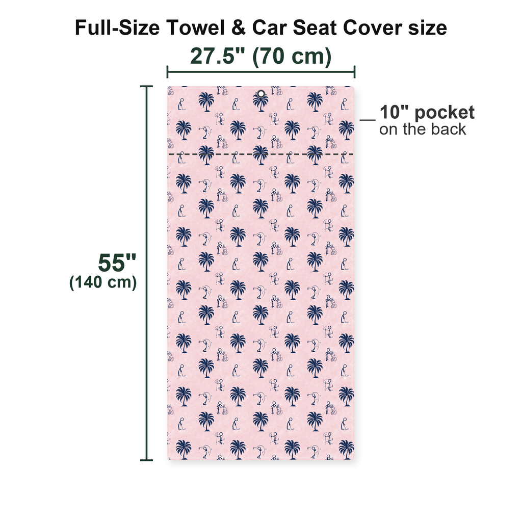 Funny Golf Stick Figures Pink Palm Tree Full-Size Towel & Car Seat Cover - Size Chart