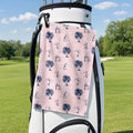 Funny Golf Stick Figures Pink Palm Tree Golf Towel - Hanging on a Golf Bag