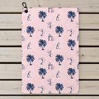 Funny Golf Stick Figures Pink Palm Tree Golf Towel - Laid Flat