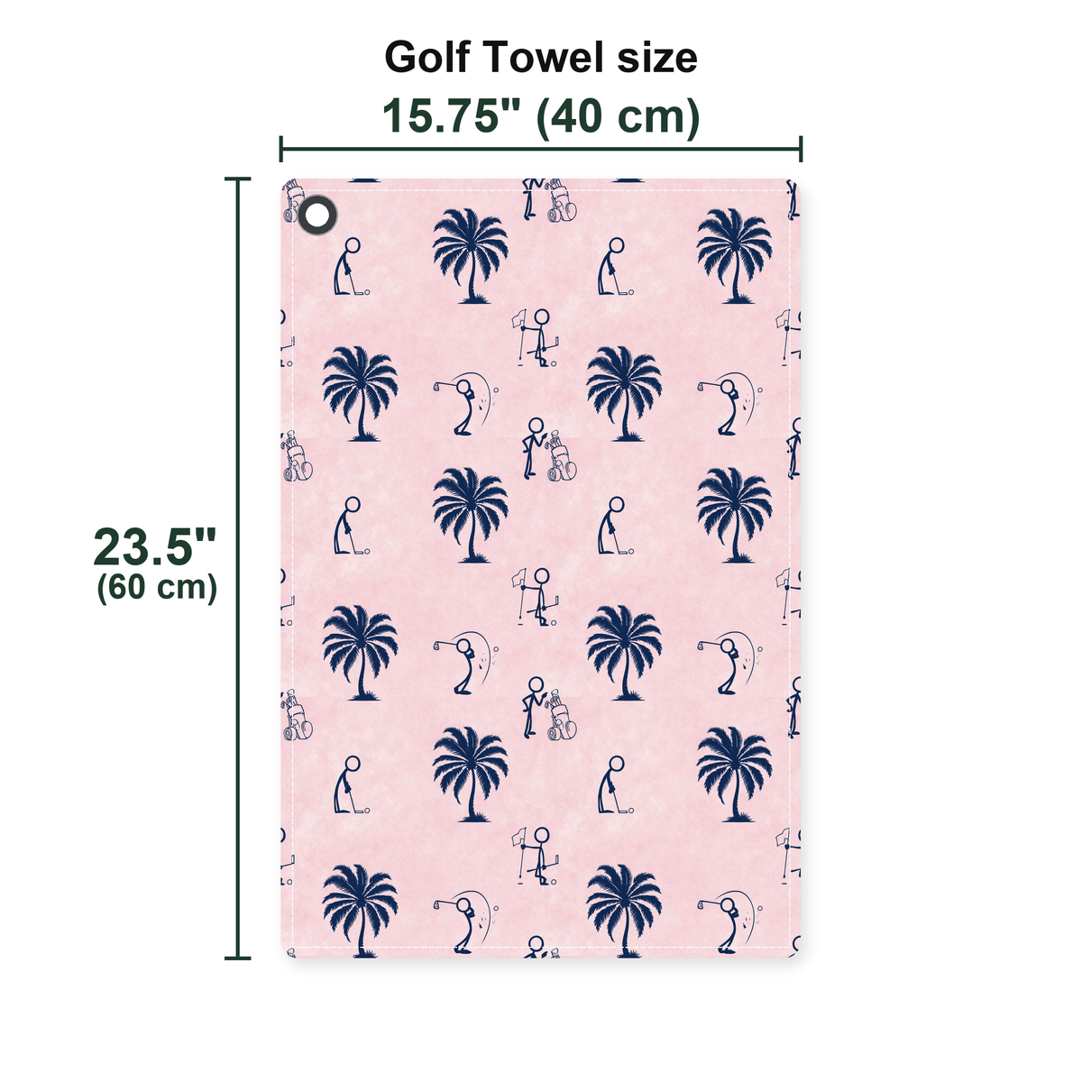 Funny Golf Stick Figures Pink Palm Tree Golf Towel - Size Chart