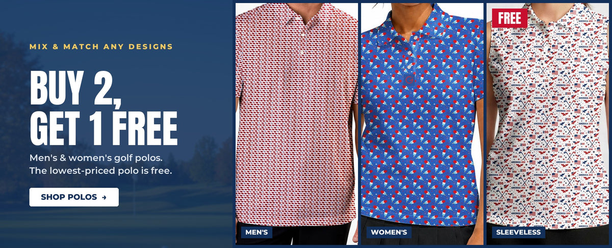 Mix & match any designs. Buy 2, get 1 free on men’s & women’s golf polos; the lowest-priced polo is free. Shop polos.