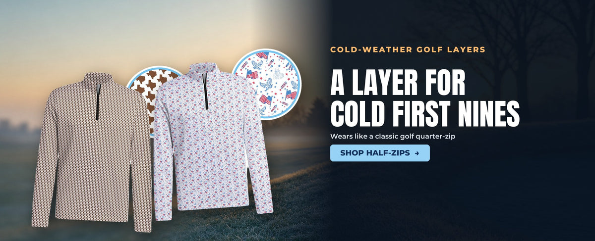 Cold-weather golf layers. A layer for cold first nines. Wears like a classic golf quarter-zip. Shop half-zips.