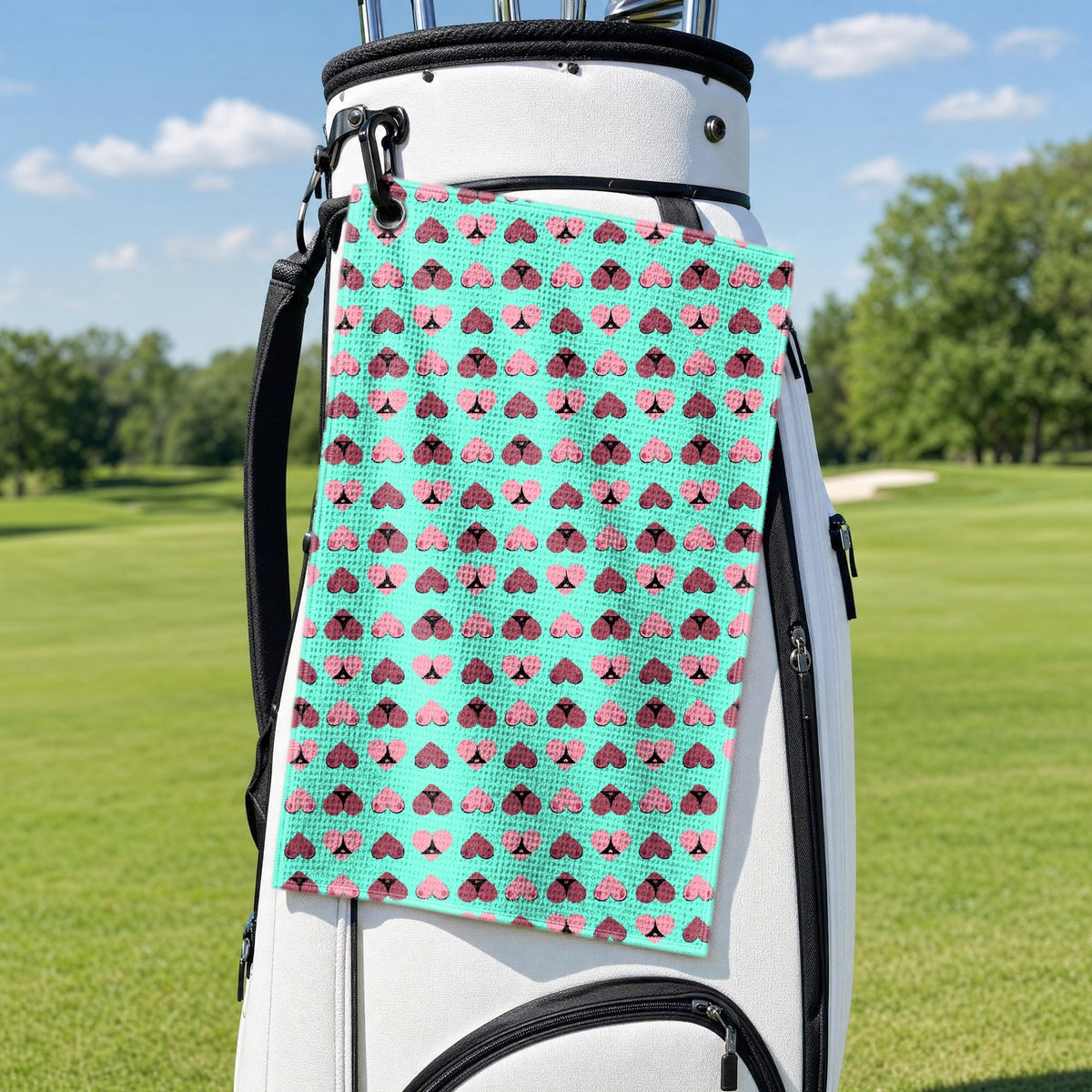 Heart Hip Golf Towel - Hanging on a Golf Bag