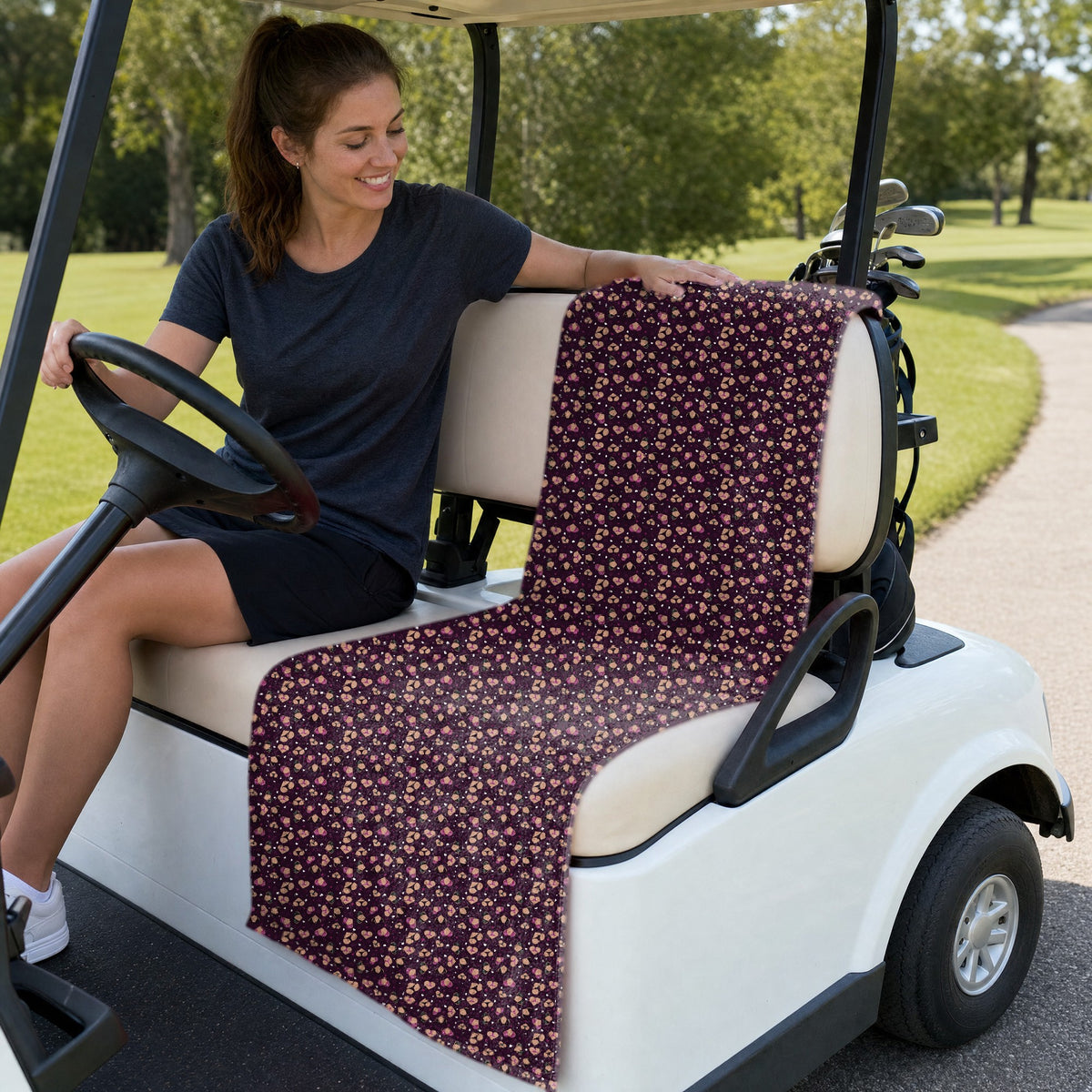 Hearts Like Breast Full-Size Towel & Car Seat Cover - On a Golf Cart Seat