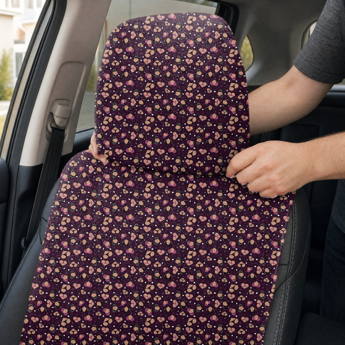 Hearts Like Breast Full-Size Towel & Car Seat Cover - Headrest Pocket