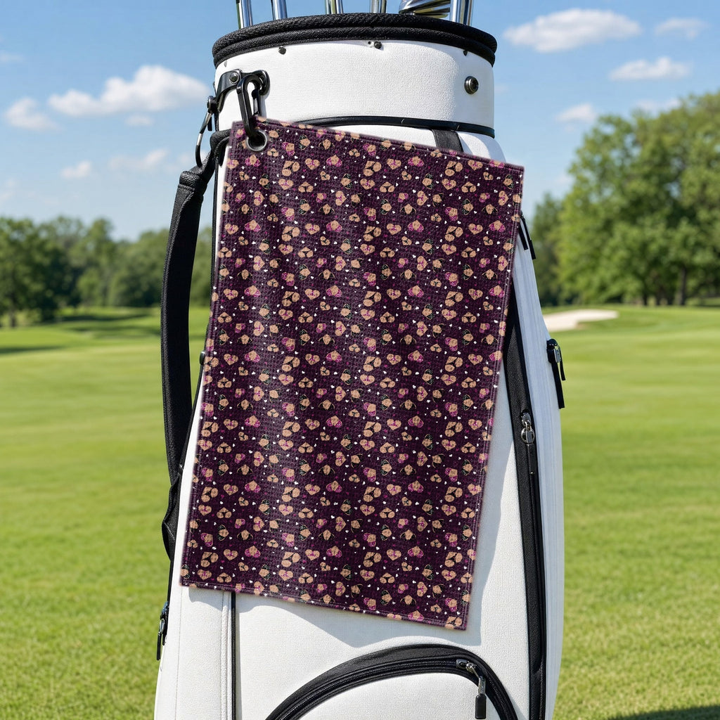 Hearts Like Breast Golf Towel - Hanging on a Golf Bag