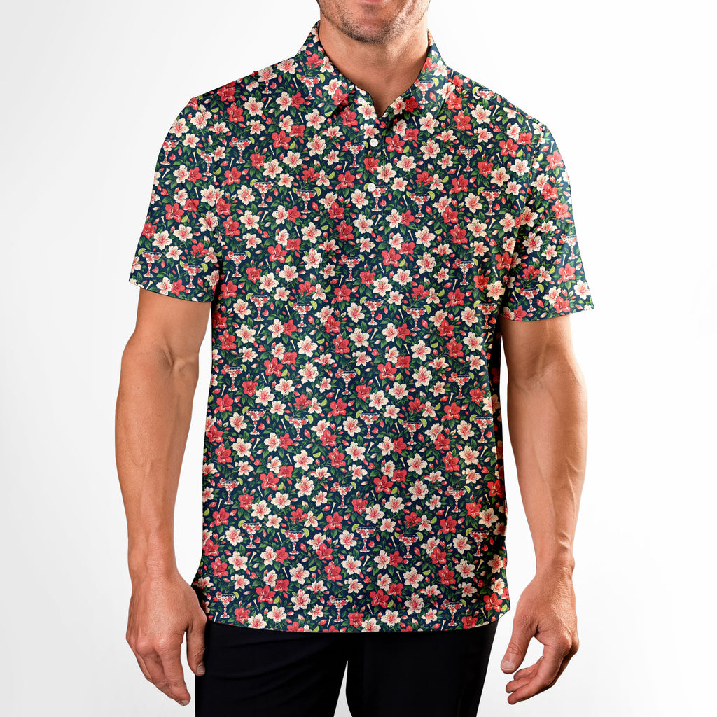 Hidden Cocktail Bloom Polo Shirt For Men - Model Front