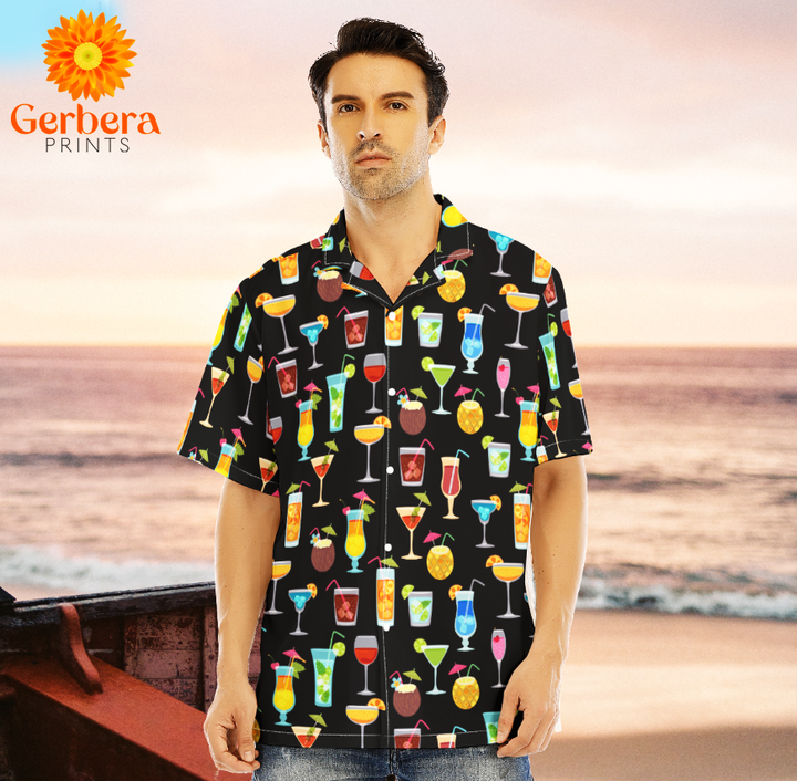 Summer Margarita Cocktails Pattern Aloha Hawaiian Black Shirts For Men And For Women HW5162