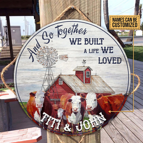 Hereford Cow And So Together Custom Round Wood Sign
