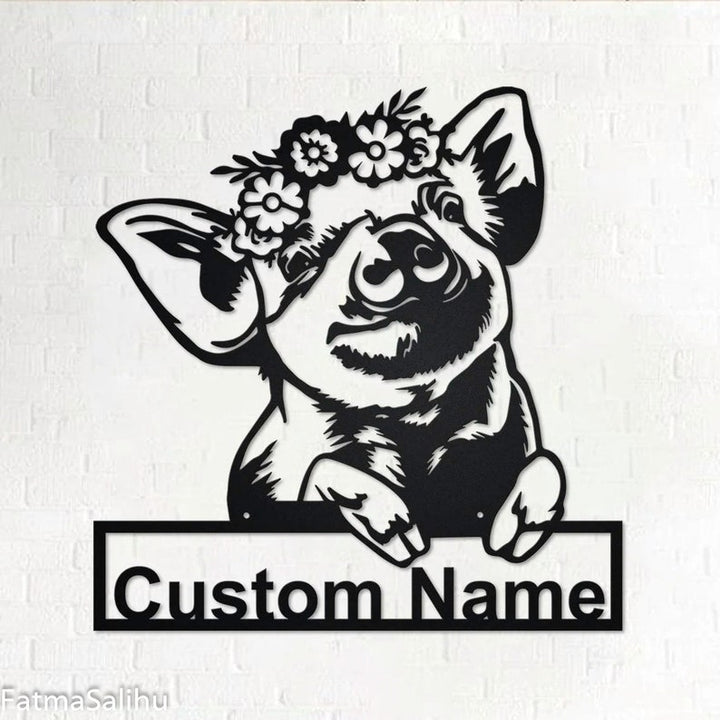 Funny Floral Piggy Farm Address Sign Custom Name Laser Cut Metal Signs MN1884
