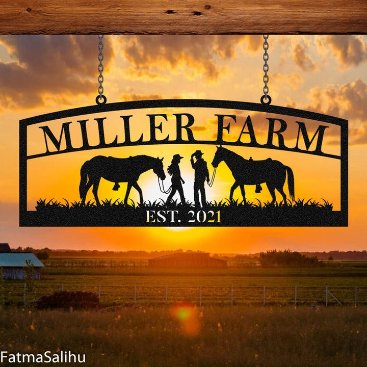 Horse Farm Address Sign Cowboy Cowgirl Custom Name Laser Cut Metal Signs MN1853