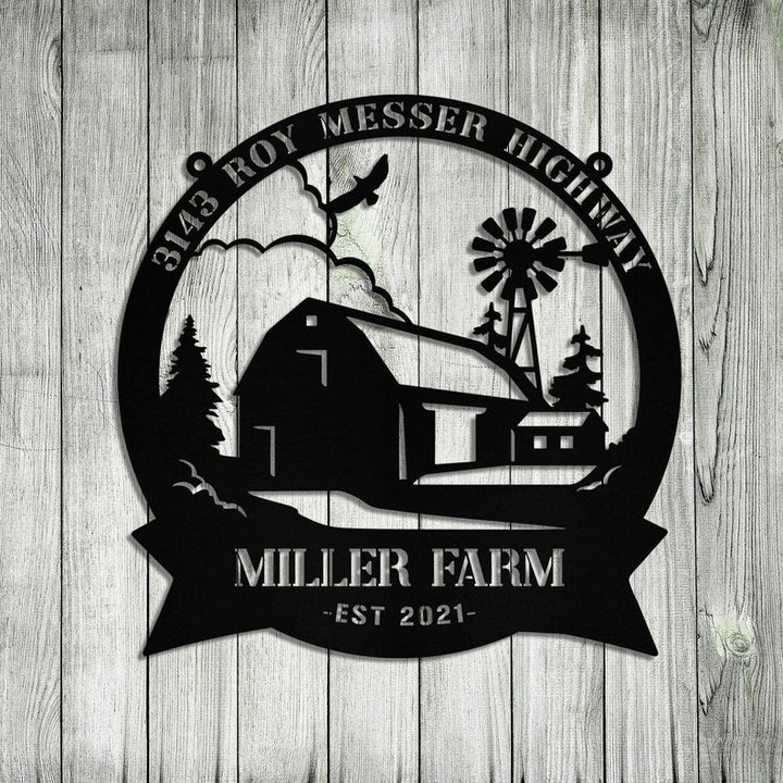 Barn Windmill Bird Farm Address Sign Custom Name Laser Cut Metal Signs MN1876