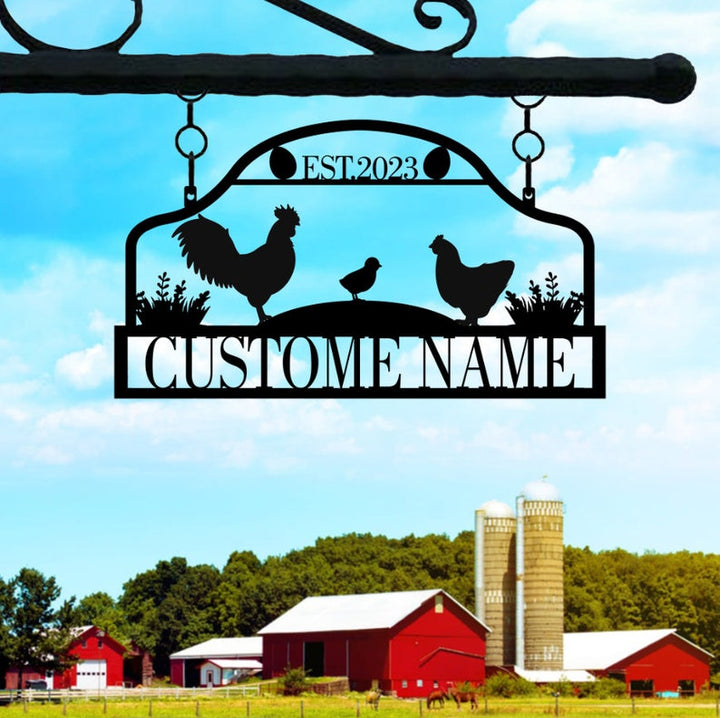 Chicken Hens Farm Address Sign Custom Name Laser Cut Metal Signs MN1873