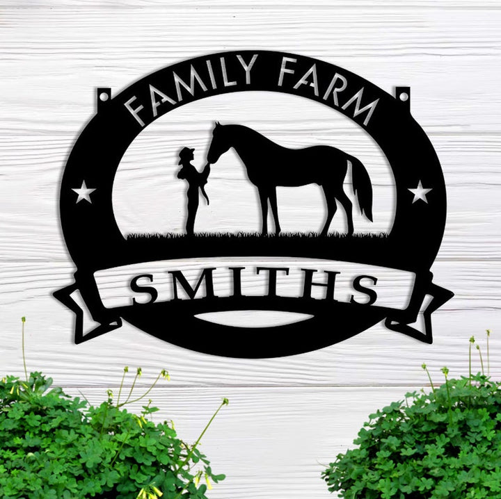 Cowgirl Horse Lovers Farm Address Sign Custom Name Laser Cut Metal Signs MN1871