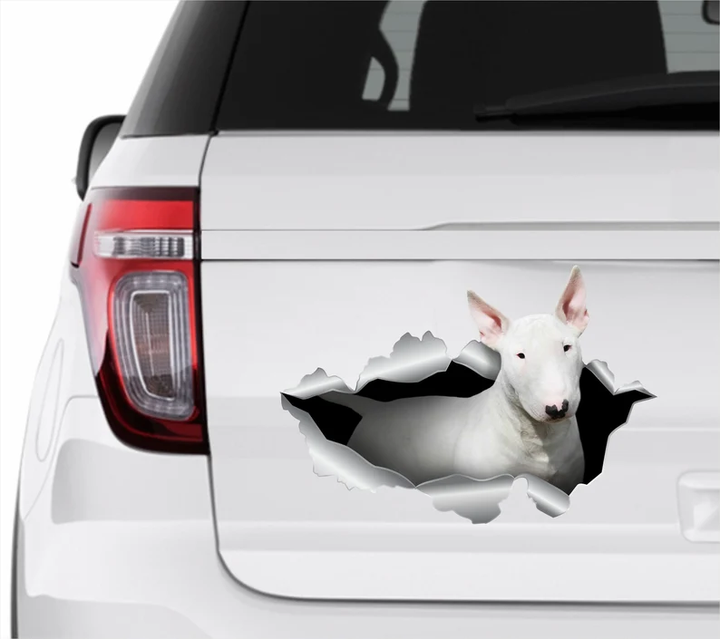 White Mini Bull Terrier Dog 3D Vinyl Car Decal Stickers CCS3250