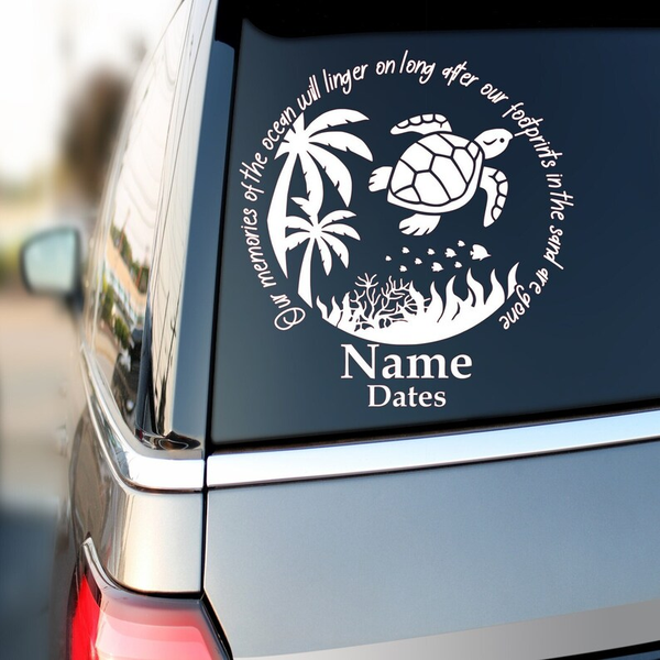 Our Memories Of The Ocean Turtle Memorial Custom Text Vinyl Car Decal Sticker