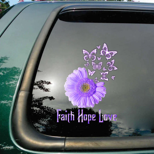 Faith Hope Love Sunflower Butterfly Memorial Vinyl Car Decal Sticker