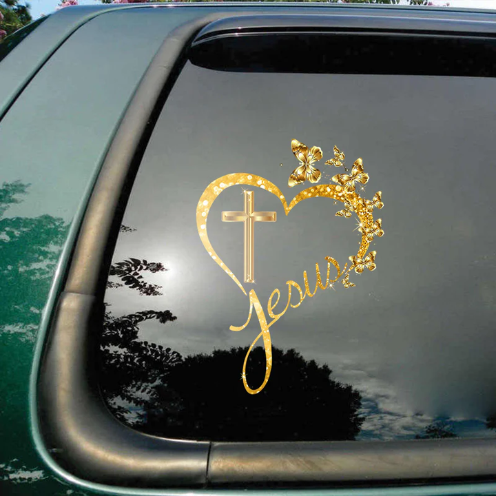 God Cross Butterfly Memorial Custom Text Vinyl Car Decal Sticker