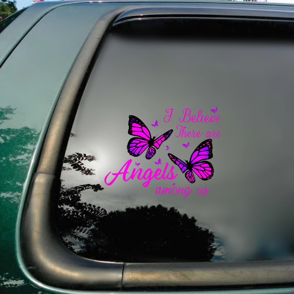 I Believe Angels Among Us Memorial Butterfly Vinyl Car Decal Sticker