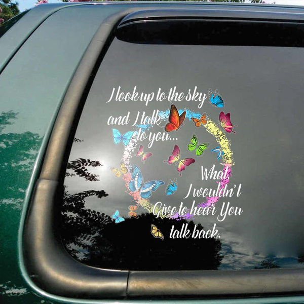 Look Up The Sky And Talk To You Butterfly Memorial Custom Text Vinyl Car Decal Sticker